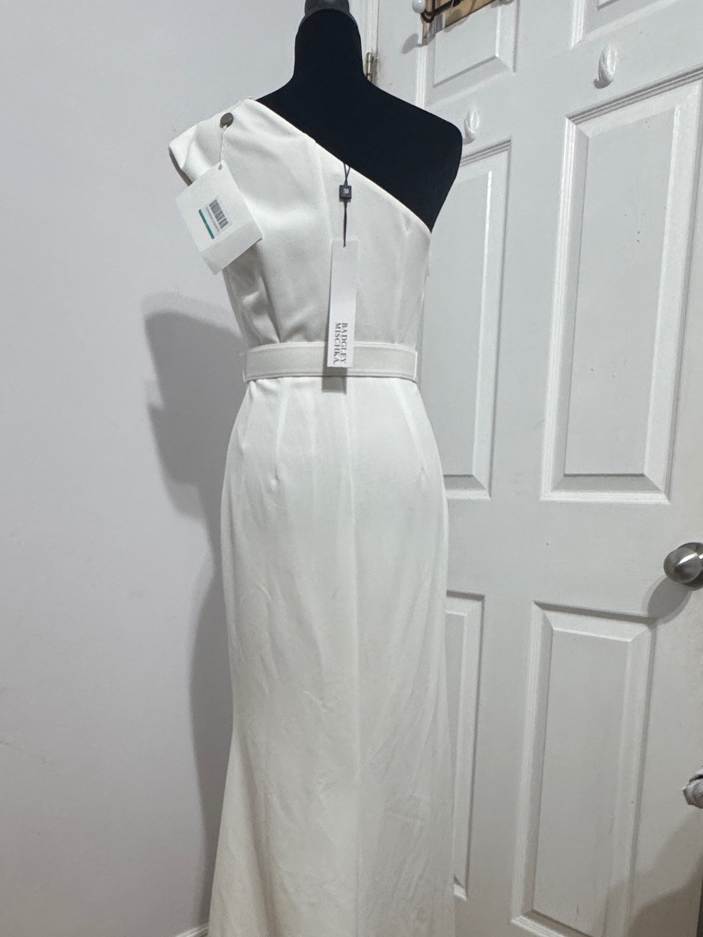 Elegant White One-Shoulder Belted Gown - Picture 2 of 6